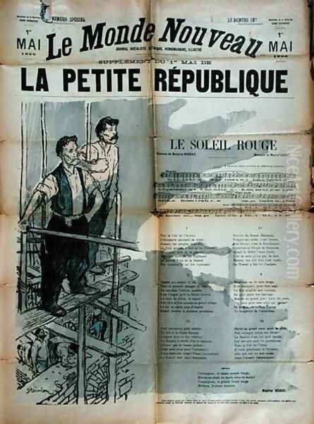 Two Builder workers singing Le Soleil Rouge, front cover of La Petite Republique, 1st May 1896 Oil Painting by Theophile Alexandre Steinlen