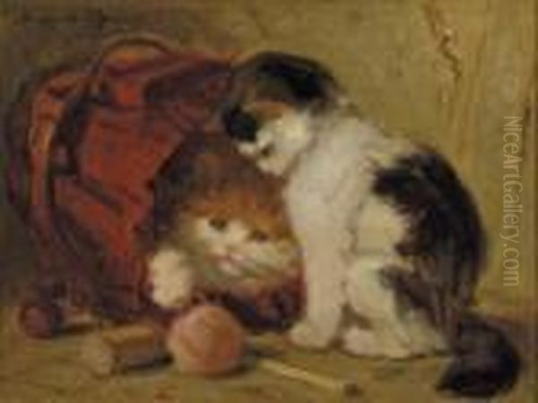 Playtime Oil Painting by Henriette Ronner-Knip