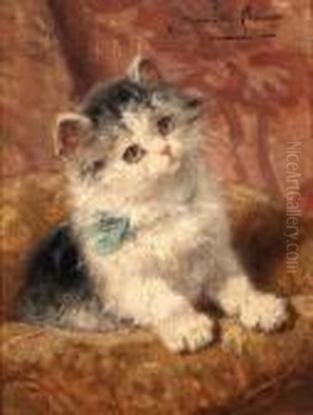 The Blue Ribbon Oil Painting by Henriette Ronner-Knip