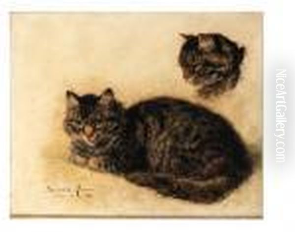 A Tabby Cat - A Study Oil Painting by Henriette Ronner-Knip