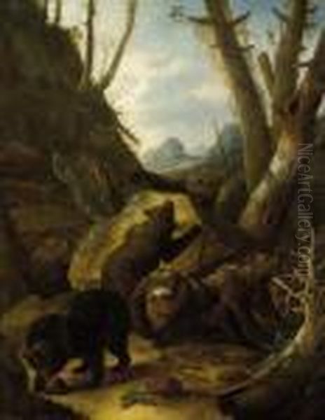 Landschaft Mit Spielenden Baren Oil Painting by Johan Heinrich Roos