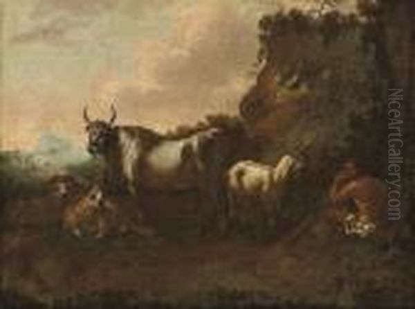 An Italianate Landscape With A Shepherd And His Herd Oil Painting by Johan Heinrich Roos