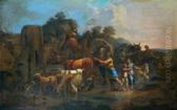 Le Depart De Jacob Sur La Route De Canaan Oil Painting by Johan Heinrich Roos