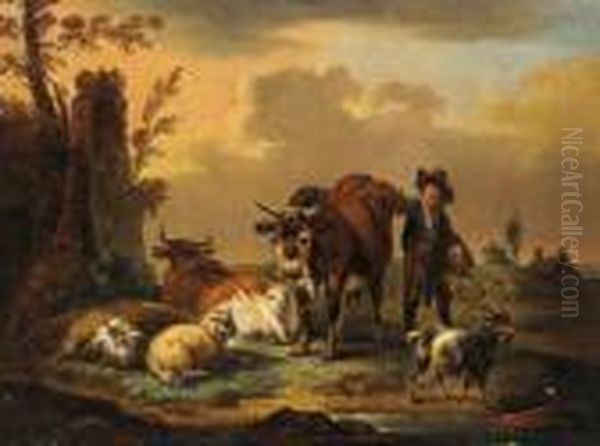 Un Pastore Con Il Suo Gregge In Un Paesaggio Meridionale Oil Painting by Johan Heinrich Roos