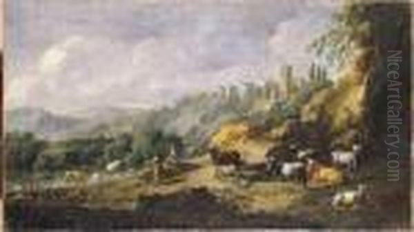 Armenti Oil Painting by Johan Heinrich Roos