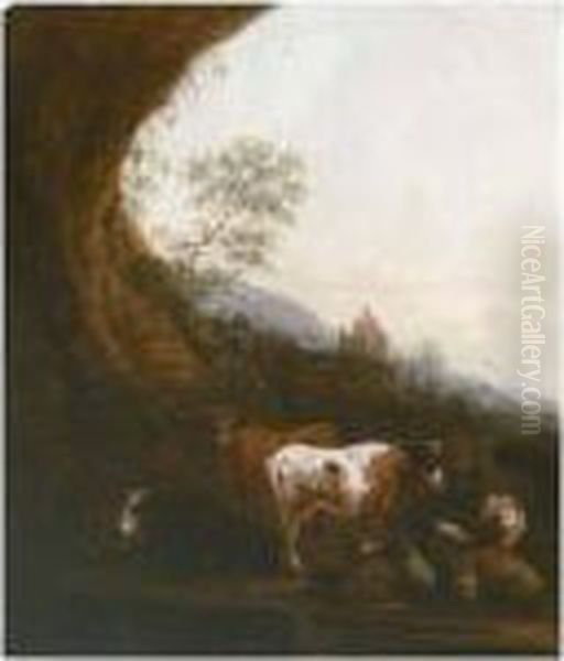 Landscape With Cows And Sheep Oil Painting by Johan Heinrich Roos