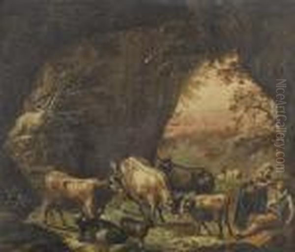 Hohlenlandschaften Mit Hirten Und Vieh. Gegenstucke Oil Painting by Philipp Peter Roos