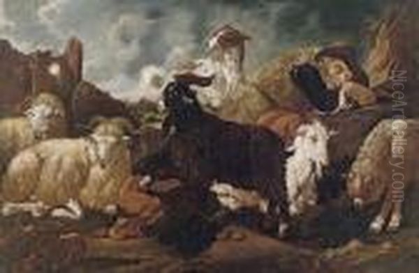 Sleeping Shepherd With His Flock Oil Painting by Philipp Peter Roos