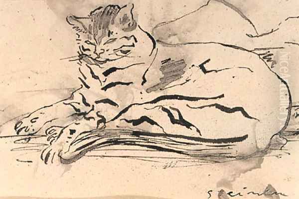 Un chat sur un coussin Oil Painting by Theophile Alexandre Steinlen