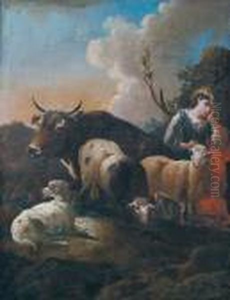 Pastorella Con Il Suo Gregge Nella Campagna Romana Oil Painting by Philipp Peter Roos