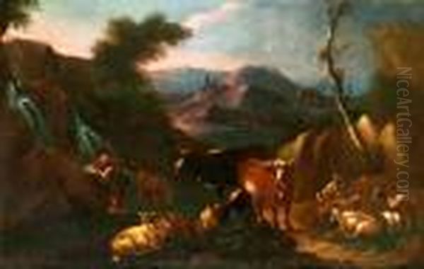 Pastoralt Landskap Med Herde Och Boskap Oil Painting by Philipp Peter Roos