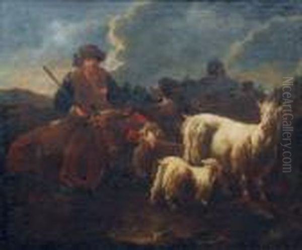 Hirte Mit Herde In Der Campagna Oil Painting by Philipp Peter Roos