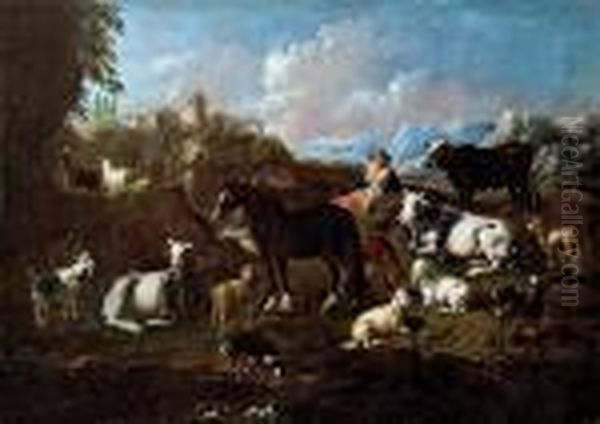 Hirte Mit Herde In Campagnia-landschaft Oil Painting by Philipp Peter Roos