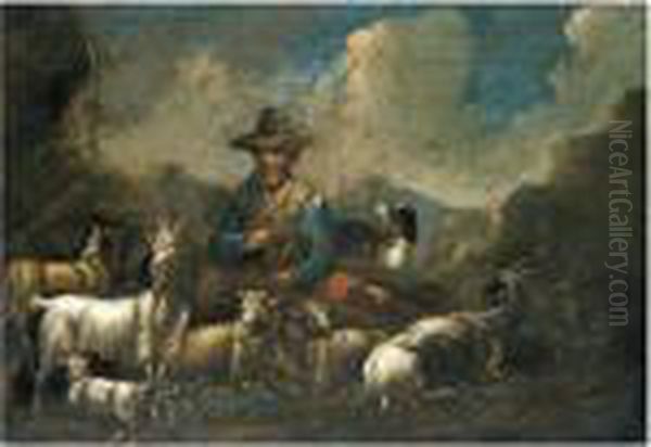 A Landscape With A Herder And His Goats Oil Painting by Philipp Peter Roos