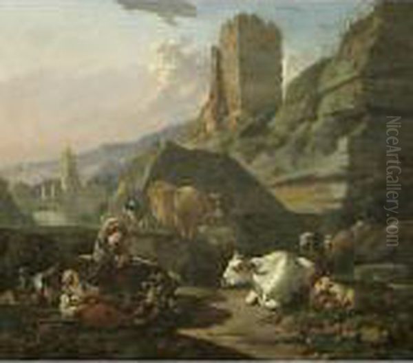 Scena Pastorale Con Rovine Oil Painting by Philipp Peter Roos