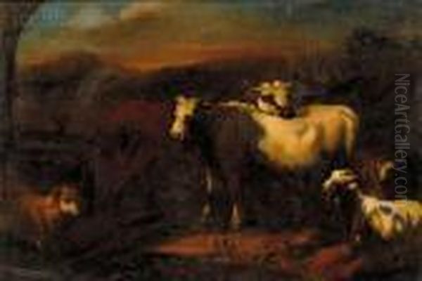 Cattle, Goat And Sheep In A Landscape Oil Painting by Philipp Peter Roos