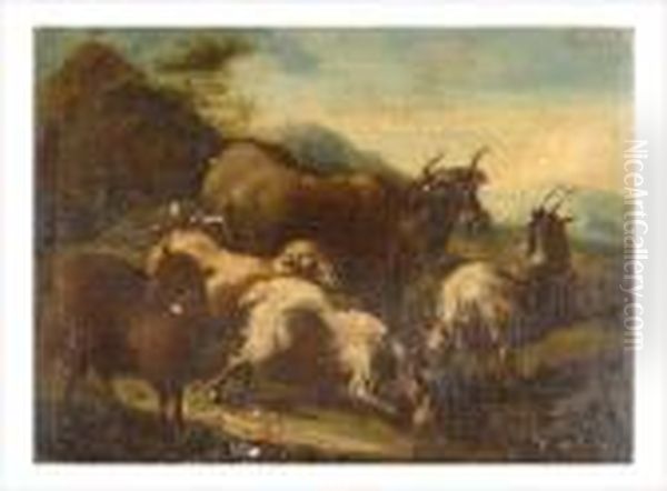 Taureau, Chevres Et Moutons Oil Painting by Philipp Peter Roos