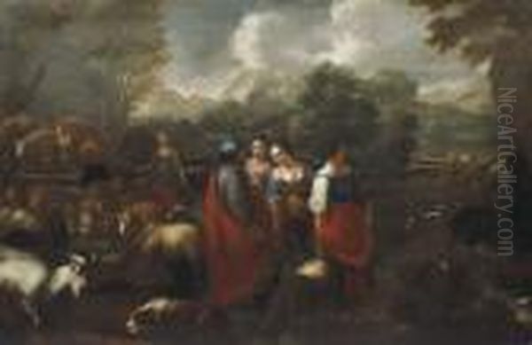 Rebecca And Eliezer At The Well Oil Painting by Philipp Peter Roos