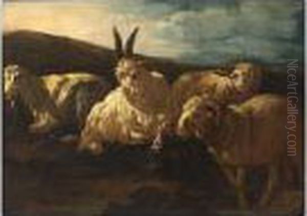 Goats And Sheep Oil Painting by Philipp Peter Roos