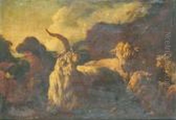 Sheep And Shepherd Oil Painting by Philipp Peter Roos