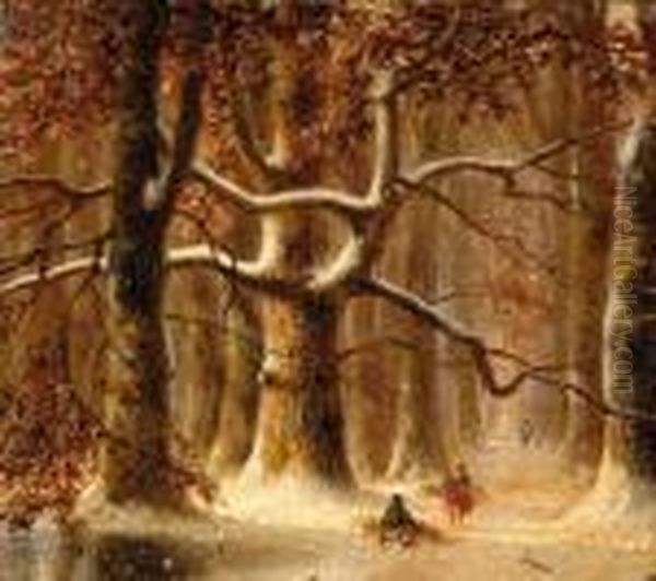 A Conversation In The Forest Oil Painting by Nicholas Jan Roosenboom