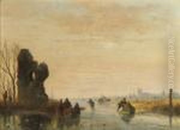 Activities On The Ice, With Dordrecht In The Distance by Nicholas Jan Roosenboom