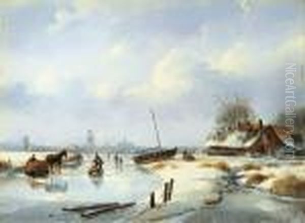 Winterliche Flusslandschaft Oil Painting by Nicholas Jan Roosenboom