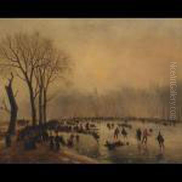 Frost Scene, View On The Serpentine, Hyde Park Oil Painting by Nicholas Jan Roosenboom