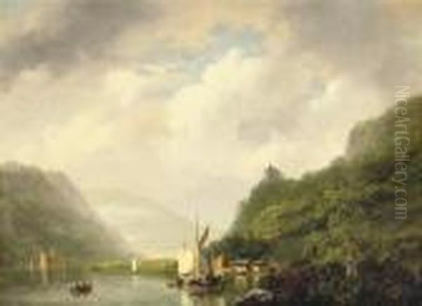 On A Mountain Lake Oil Painting by Nicholas Jan Roosenboom