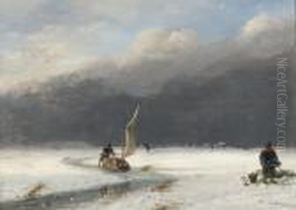 Ice Sailing Oil Painting by Nicholas Jan Roosenboom