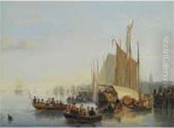 A Naval View Oil Painting by Nicholas Jan Roosenboom