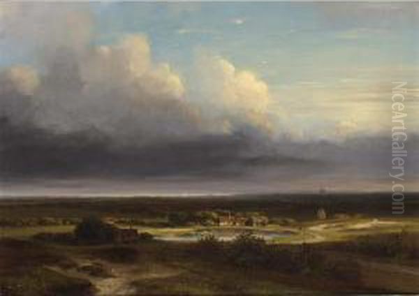 A Panoramic Landscape, Haarlem In The Distance Oil Painting by Nicholas Jan Roosenboom