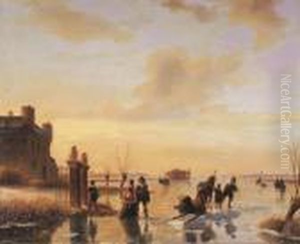 The Pleasure Trip: Elegant Figures On The Ice Oil Painting by Nicholas Jan Roosenboom