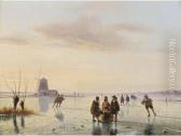 A Winter Landscape With Figures On The Ice Oil Painting by Nicholas Jan Roosenboom