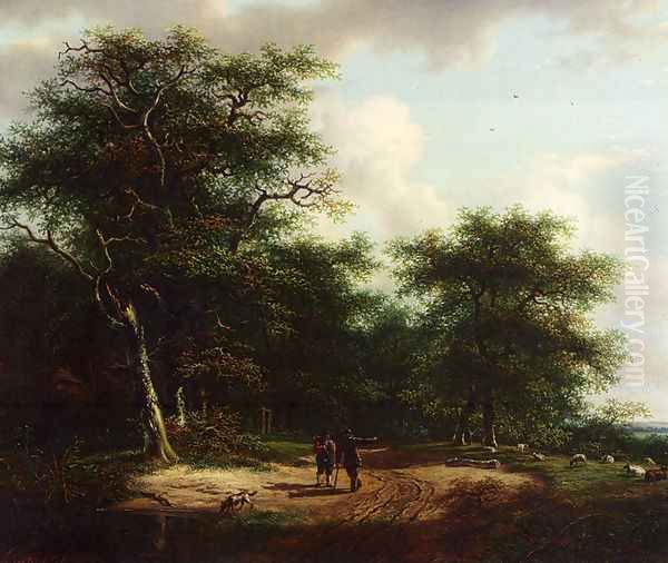 Two Figures In A Summer Landscape Oil Painting by Andreas Schelfhout