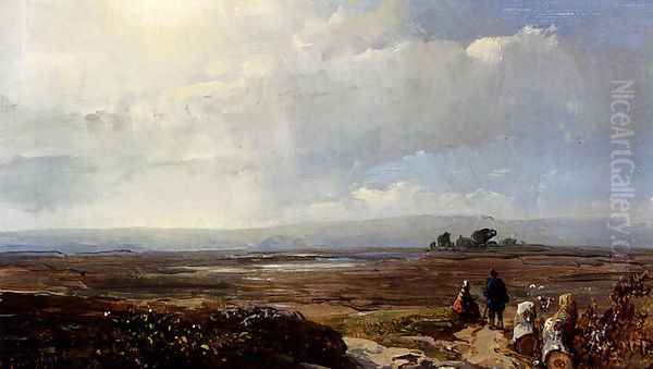 Travellers In An Extensive Landscape Oil Painting by Andreas Schelfhout