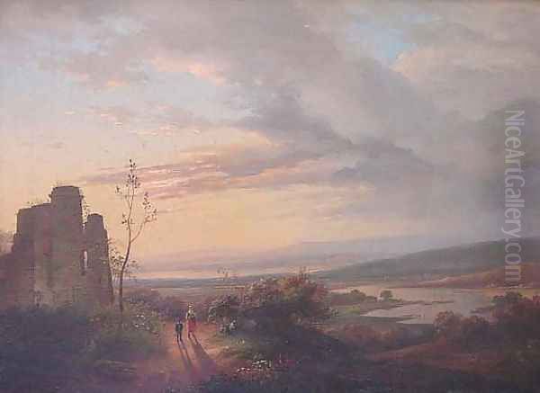 Castle Ruins at Twilight Oil Painting by Andreas Schelfhout