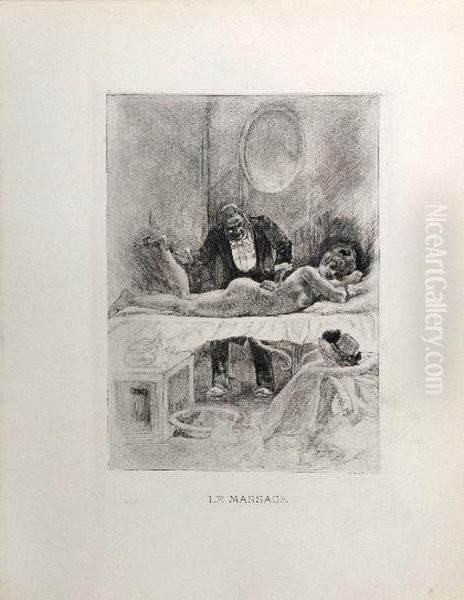 Le Massage Oil Painting by Felicien Rops