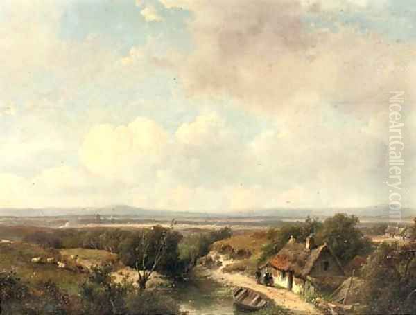 A panoramic landscape in summer 2 Oil Painting by Andreas Schelfhout