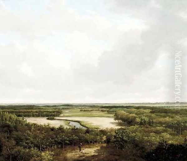 A panoramic wooded landscape in summer Oil Painting by Andreas Schelfhout