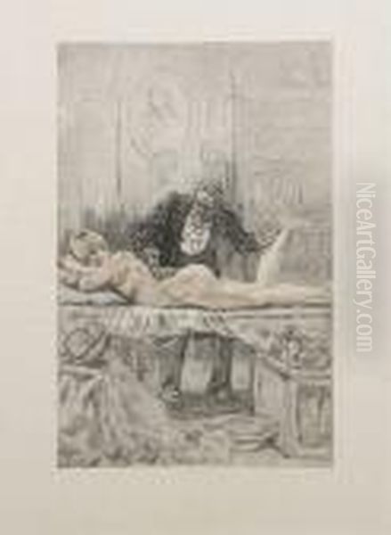 'le Massage' Oil Painting by Felicien Rops