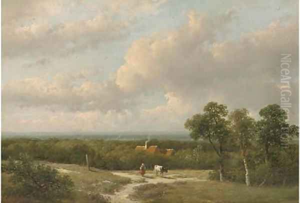 A panoramic landscape in summer Oil Painting by Andreas Schelfhout