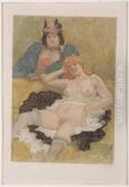 Les Deux Amies Oil Painting by Felicien Rops