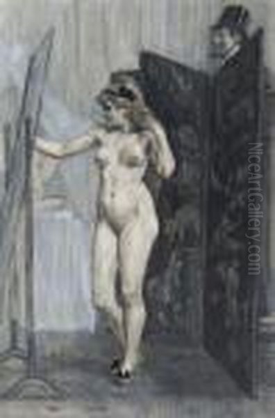 Le Paravent Oil Painting by Felicien Rops