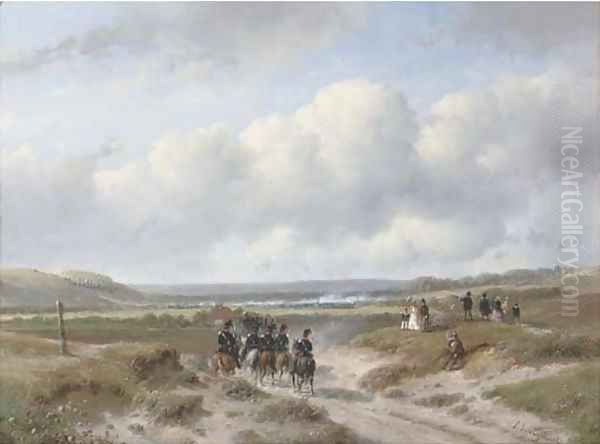 Cavalry on its way to the Ten-day Battle near Hasselt Oil Painting by Andreas Schelfhout