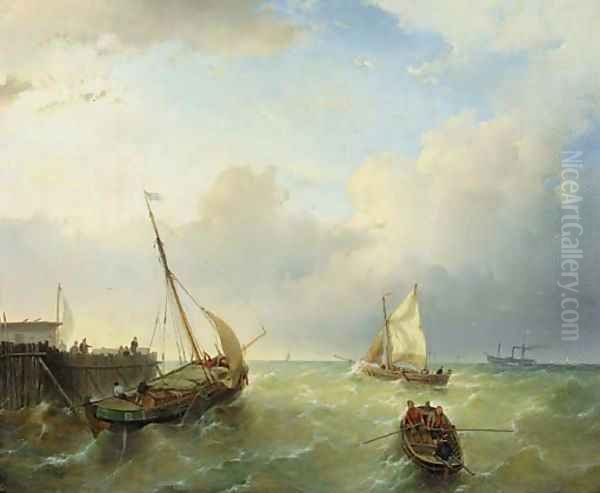 Shipping in stormy water Oil Painting by Andreas Schelfhout