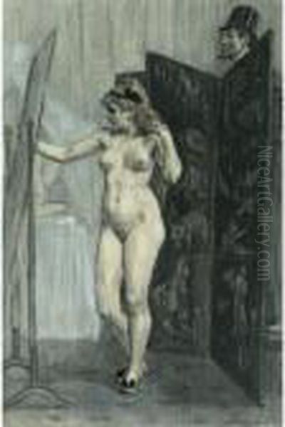 Le Paravent Oil Painting by Felicien Rops