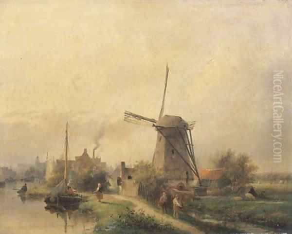 The outskirts of a dutch town on a summer's day Oil Painting by Andreas Schelfhout