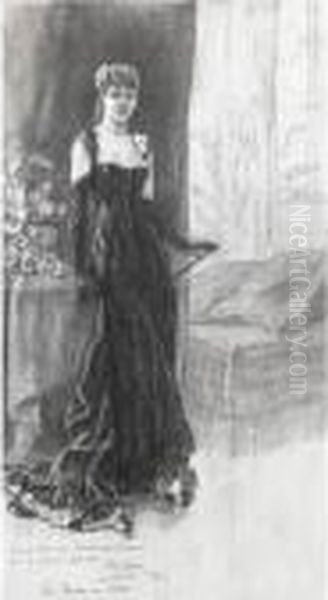 La Dame En Noir Oil Painting by Felicien Rops