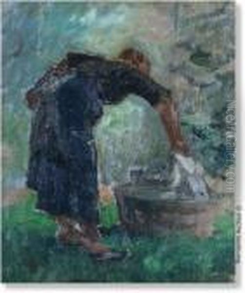 Woman Near A Bassin Oil Painting by Felicien Rops